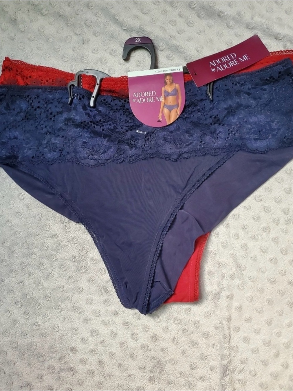 Adore Me Lace-Trim Bikini Panties, 2 Pairs— Navy & Red, Size 2X (NWT)
